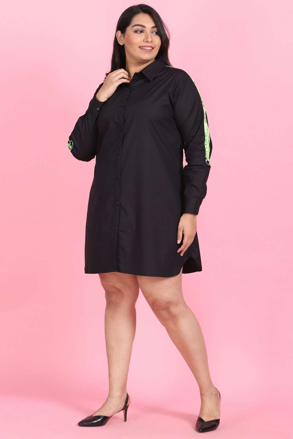 Bold Black Strip Shirt Dress