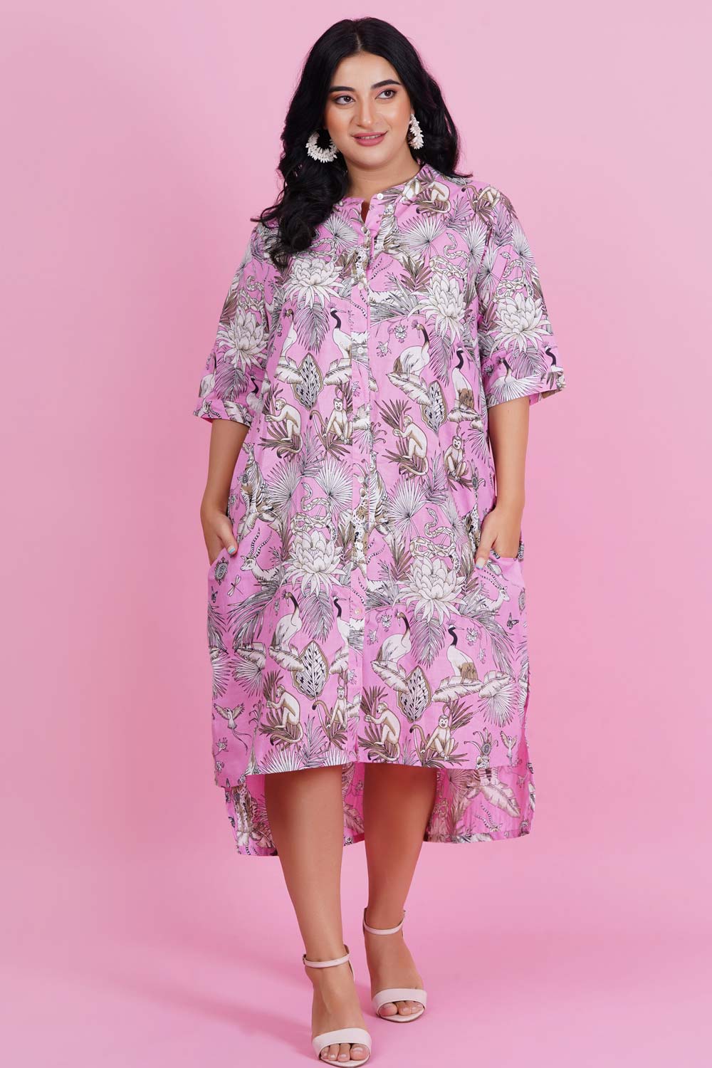 Bubble Pink High-Low Shirt Dress