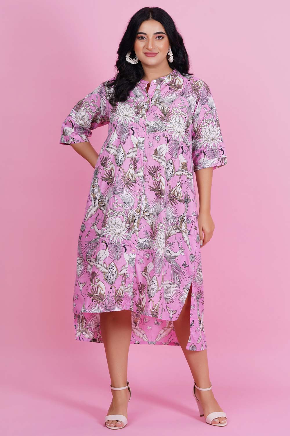 Bubble Pink High-Low Shirt Dress