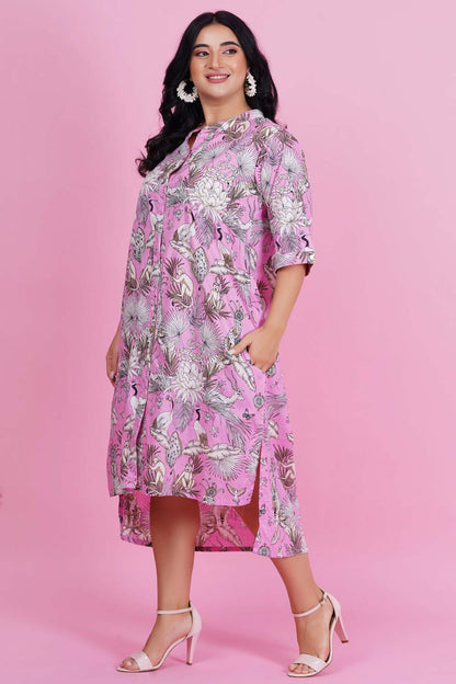 Bubble Pink High-Low Shirt Dress