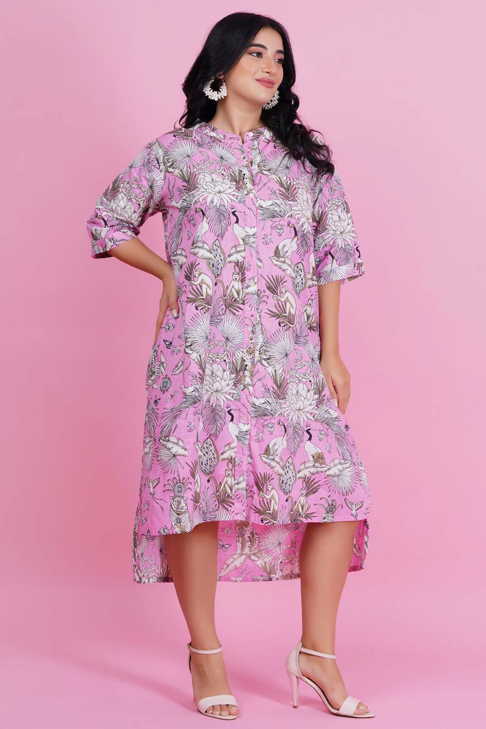 Bubble Pink High-Low Shirt Dress