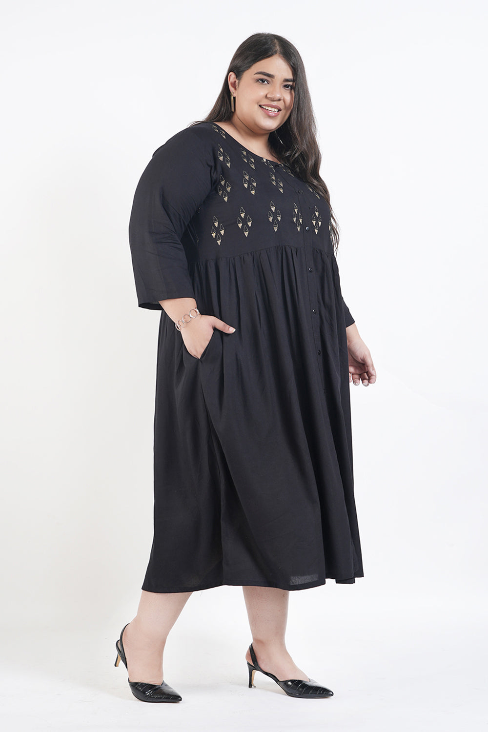 Black Twilight Embroidery Shirt Dress