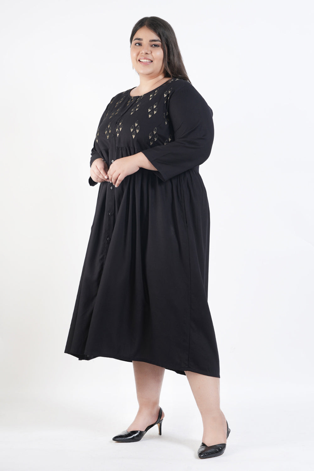 Black Twilight Embroidery Shirt Dress