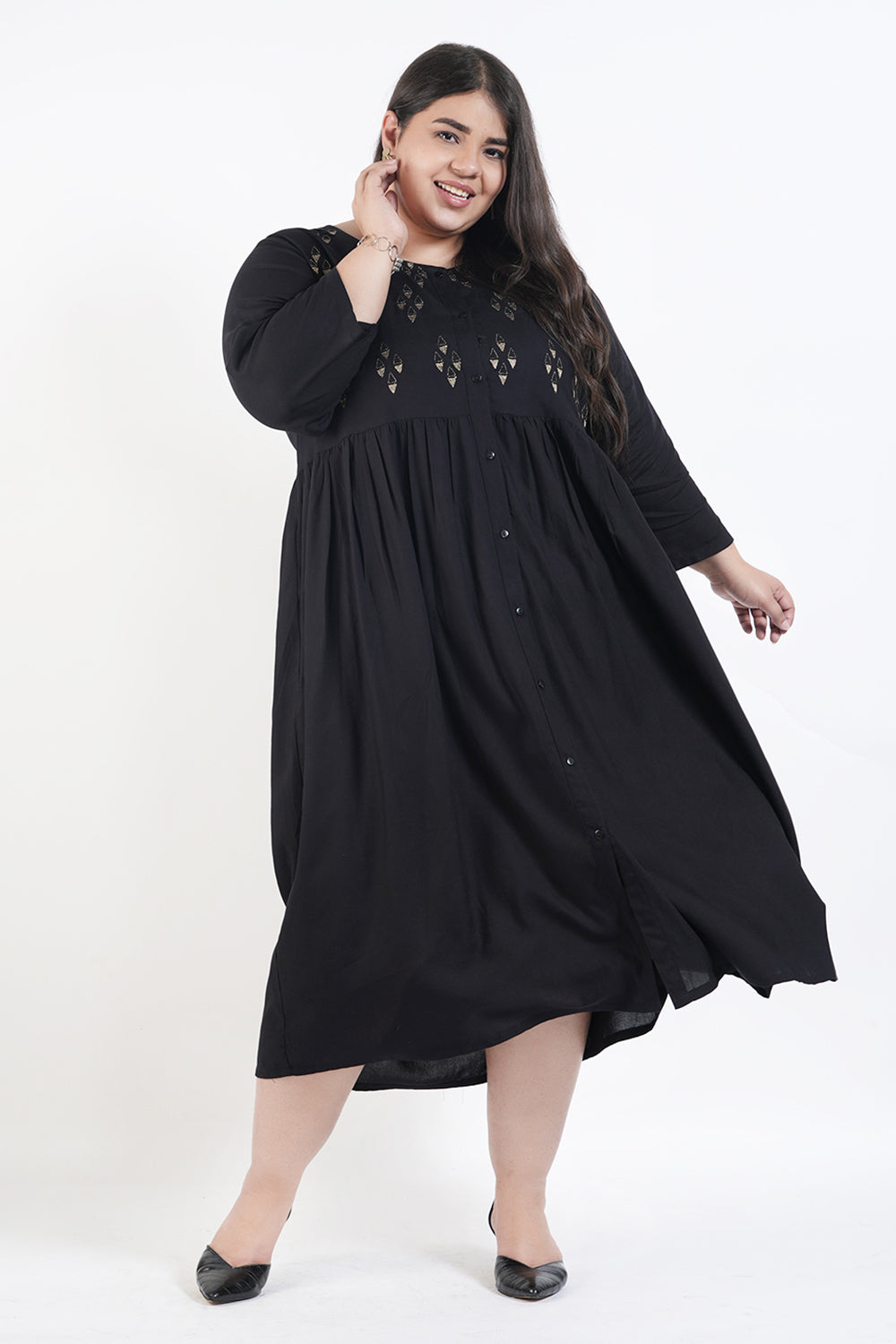 Black Twilight Embroidery Shirt Dress