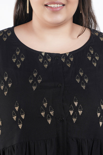 Black Twilight Embroidery Shirt Dress