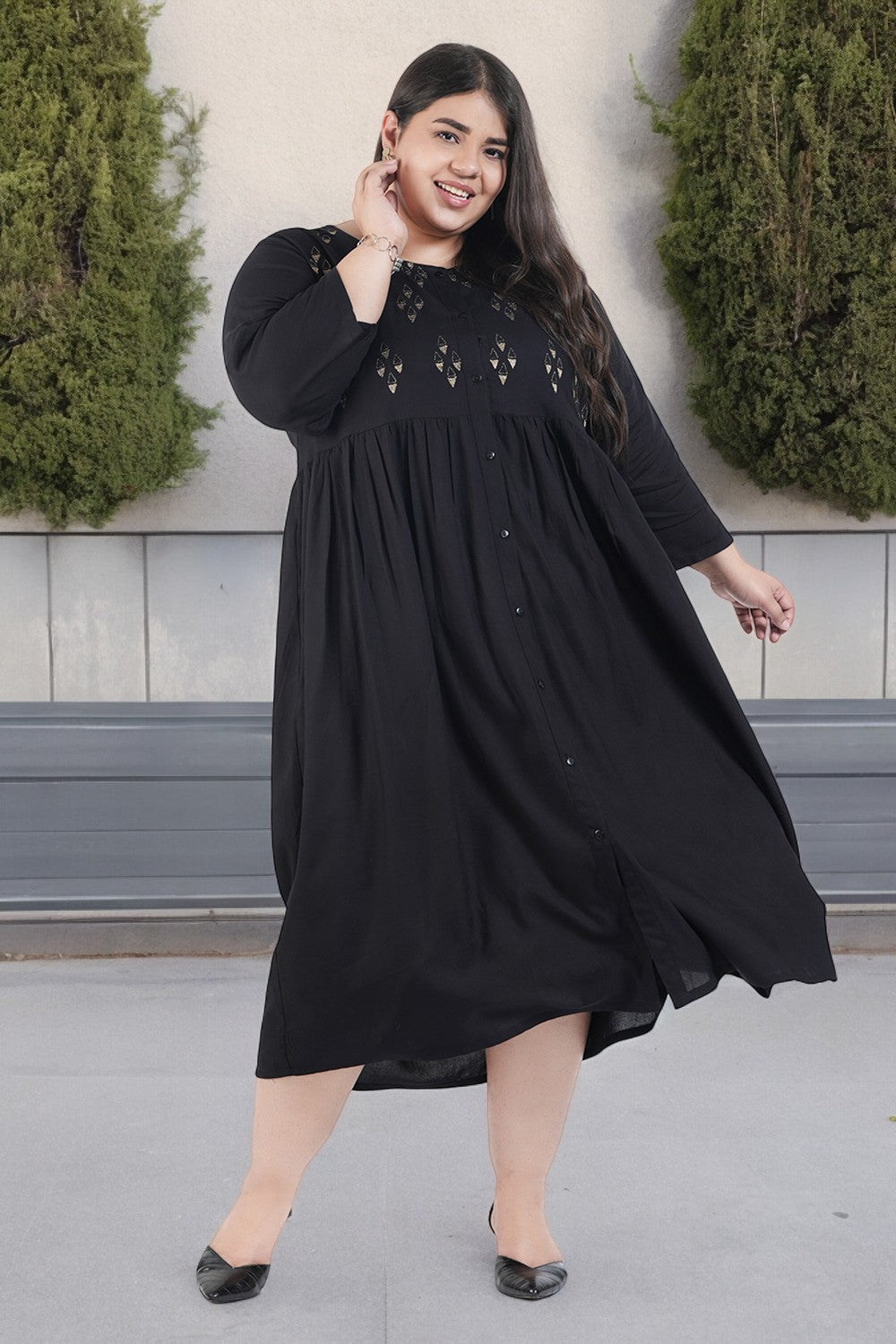 Black Twilight Embroidery Shirt Dress