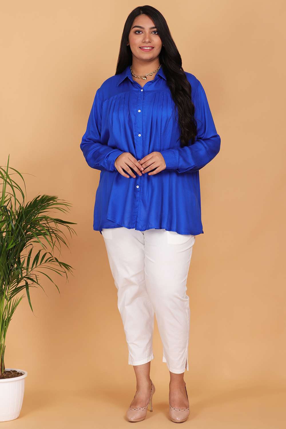 Royal Blue Pleated Shirt