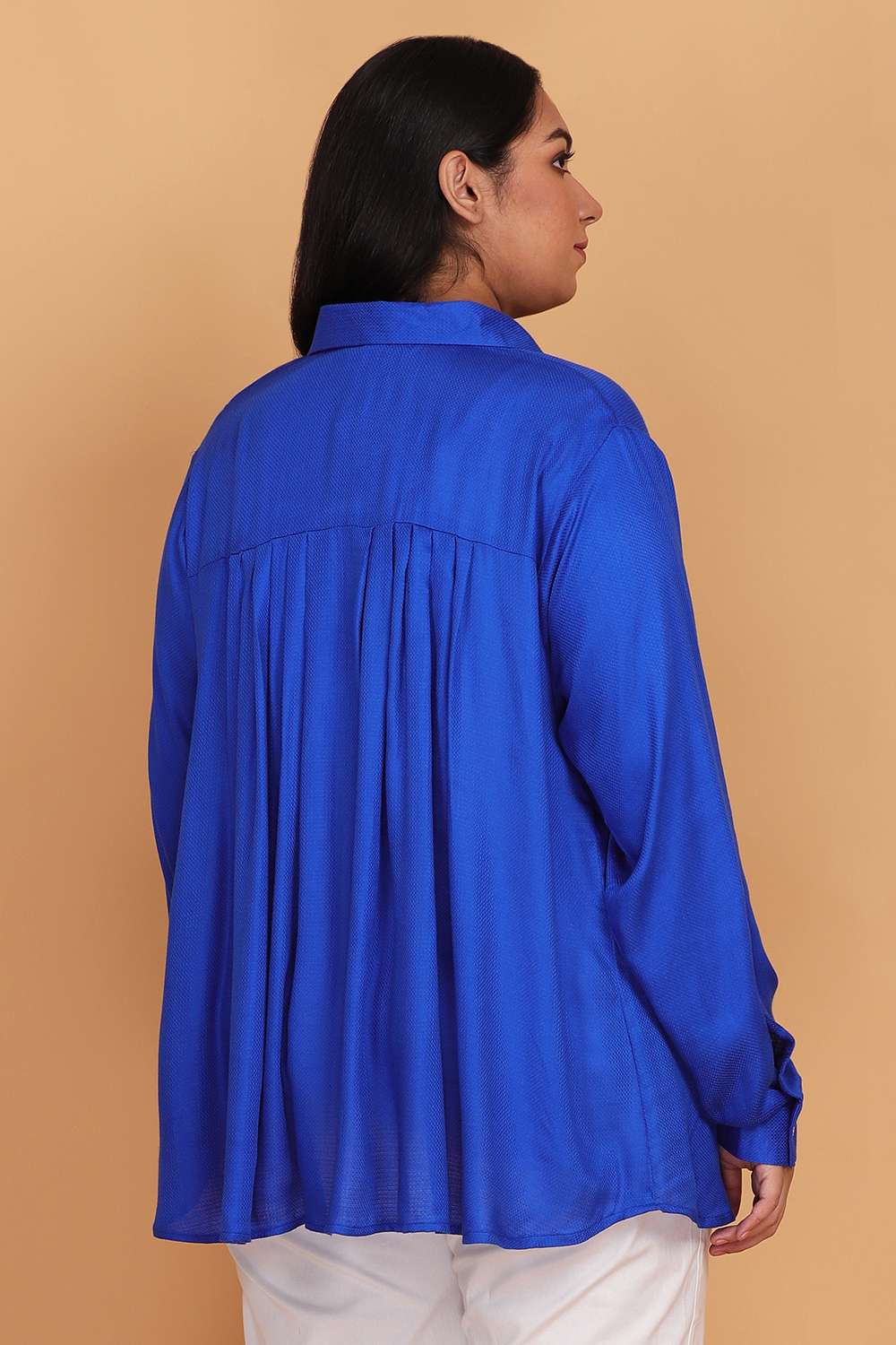 Royal Blue Pleated Shirt