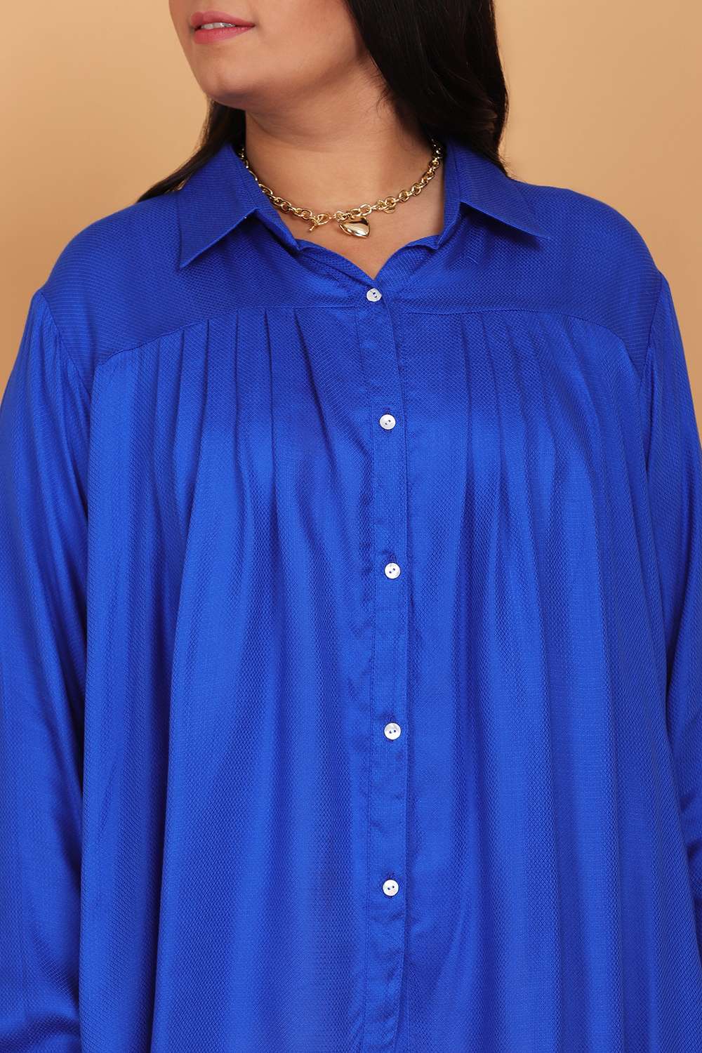 Royal Blue Pleated Shirt