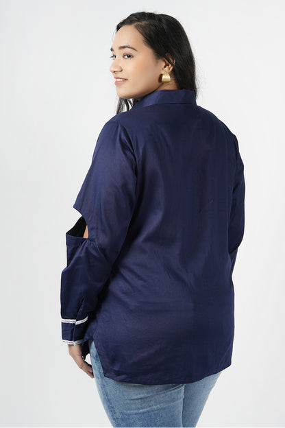 Marine Blue Pearly Patch Designer Shirt