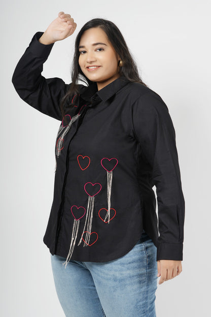 Smokey Red Heart Embroidered Tassel Shirt