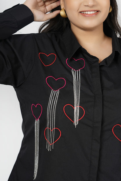 Smokey Red Heart Embroidered Tassel Shirt