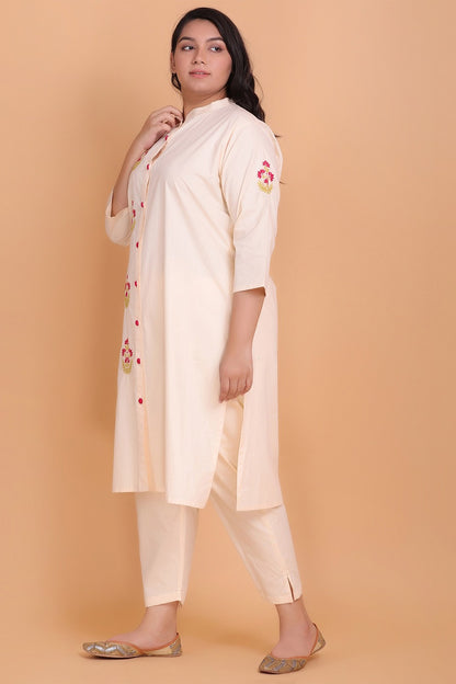 Cream Embroidered Straight Kurta Palazzo Set