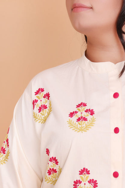 Cream Embroidered Straight Kurta Palazzo Set