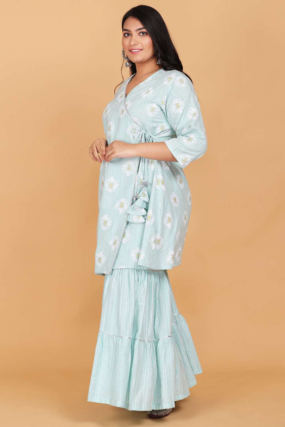 Sea Green Printed Kurti With Sharara Set