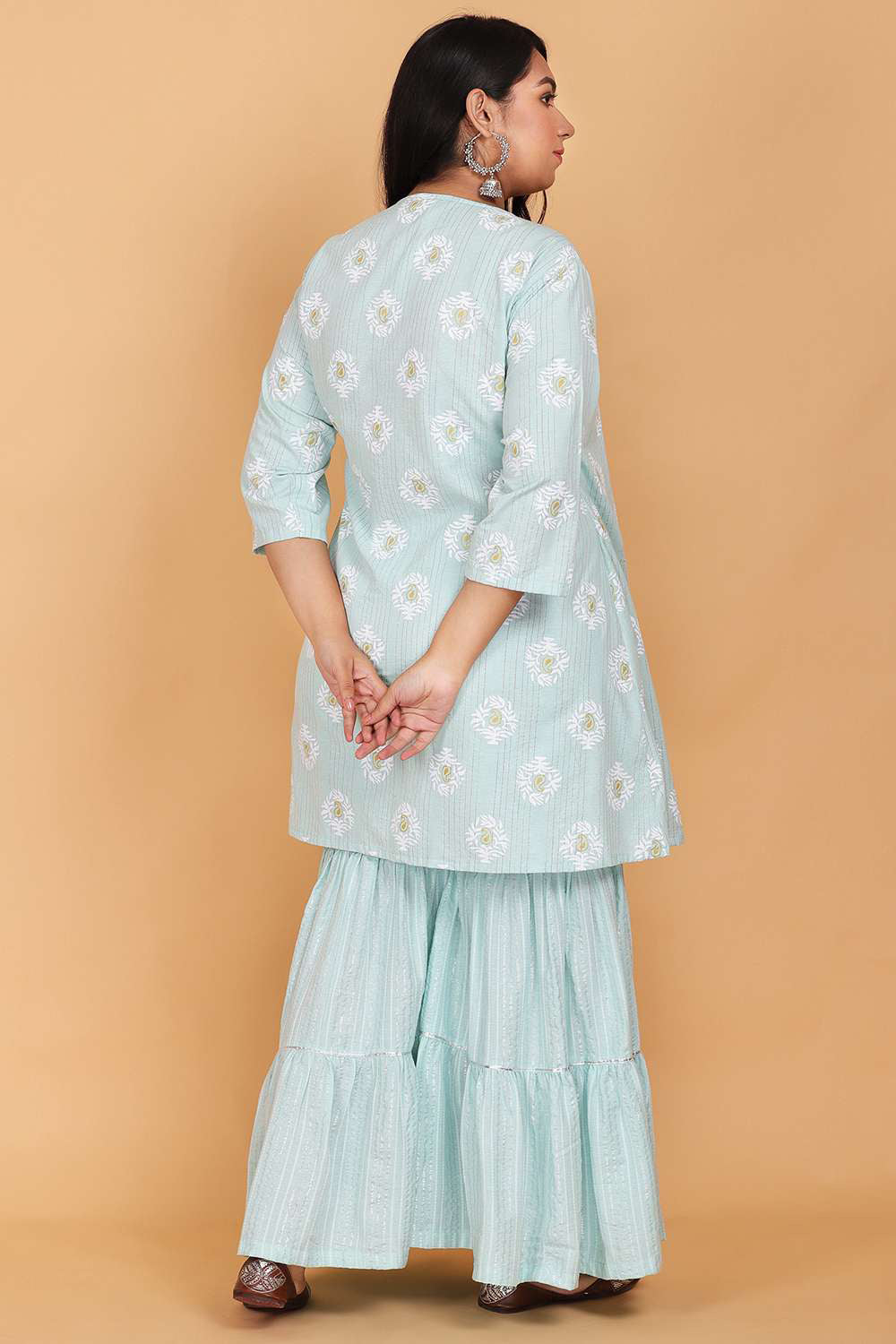 Sea Green Printed Kurti With Sharara Set