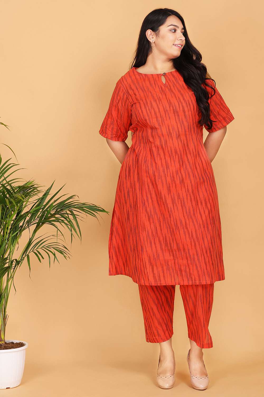 Orange Flare Ikat Kurta Set