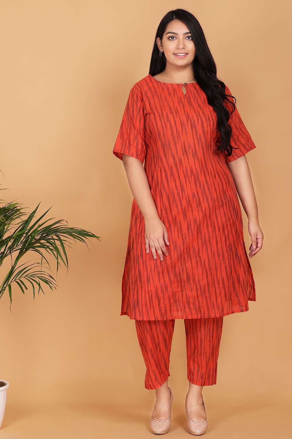 Orange Flare Ikat Kurta Set