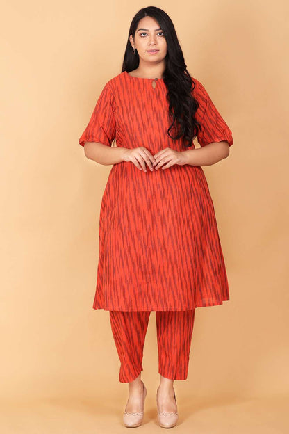 Orange Flare Ikat Kurta Set