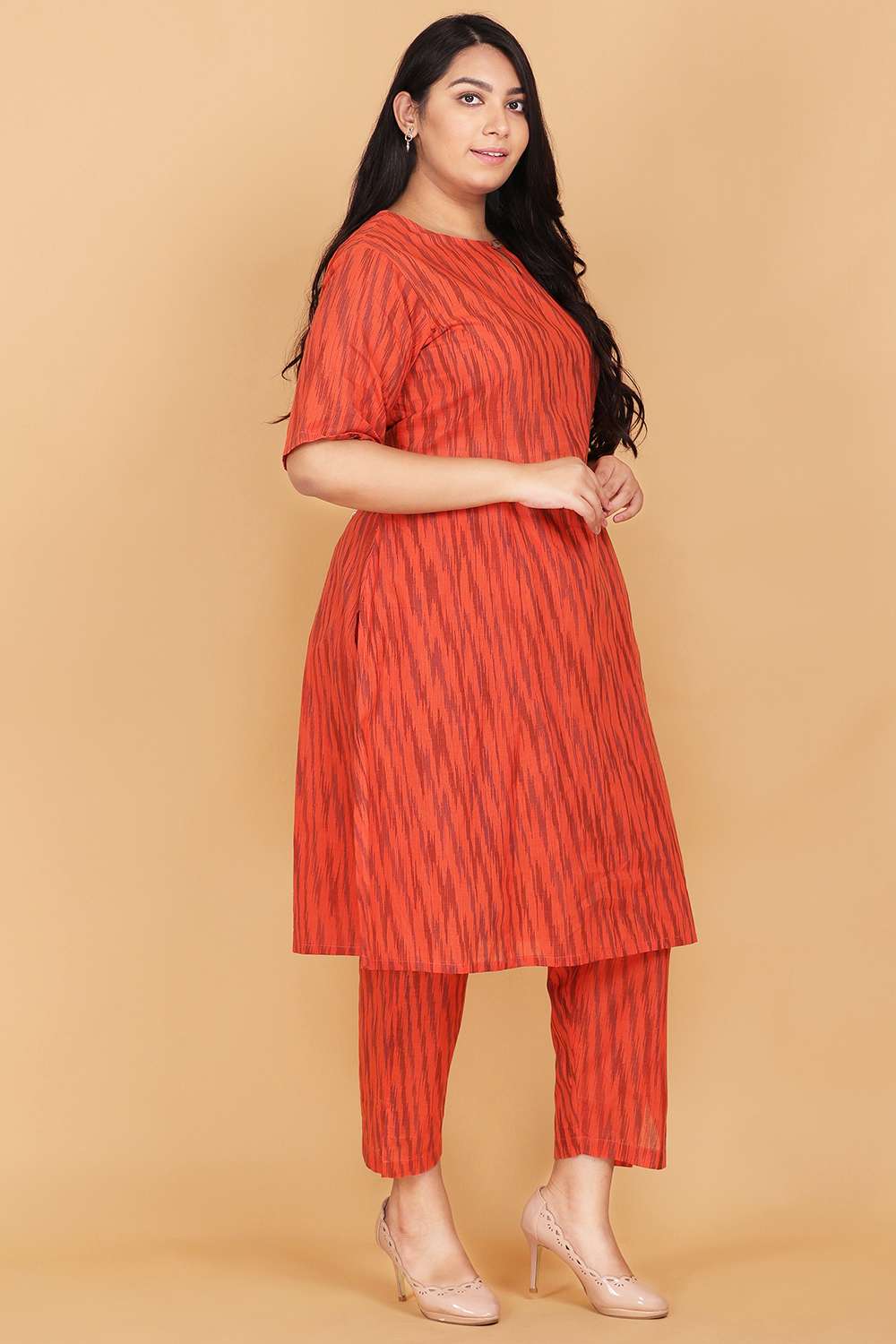 Orange Flare Ikat Kurta Set