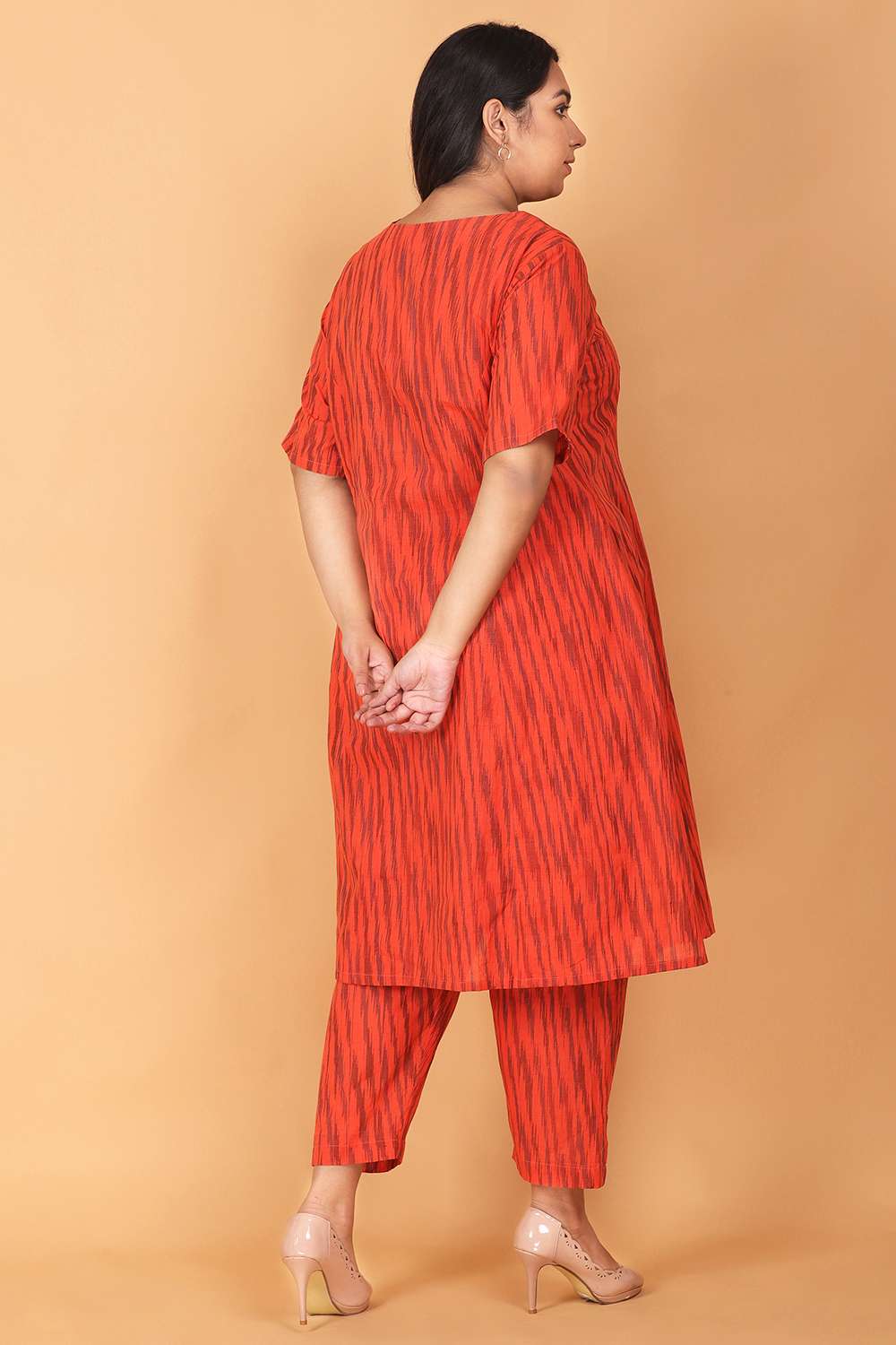 Orange Flare Ikat Kurta Set