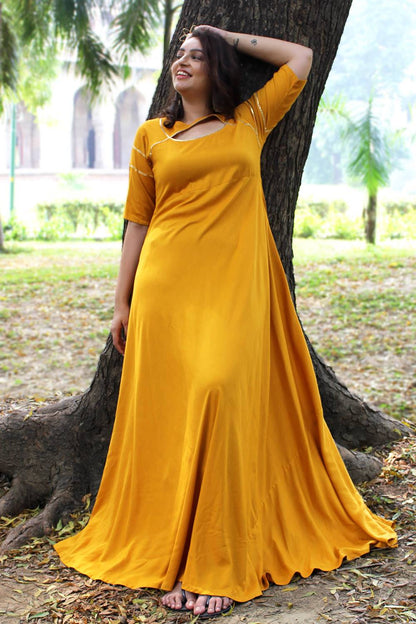 Mustard Gold Gota Anarkali