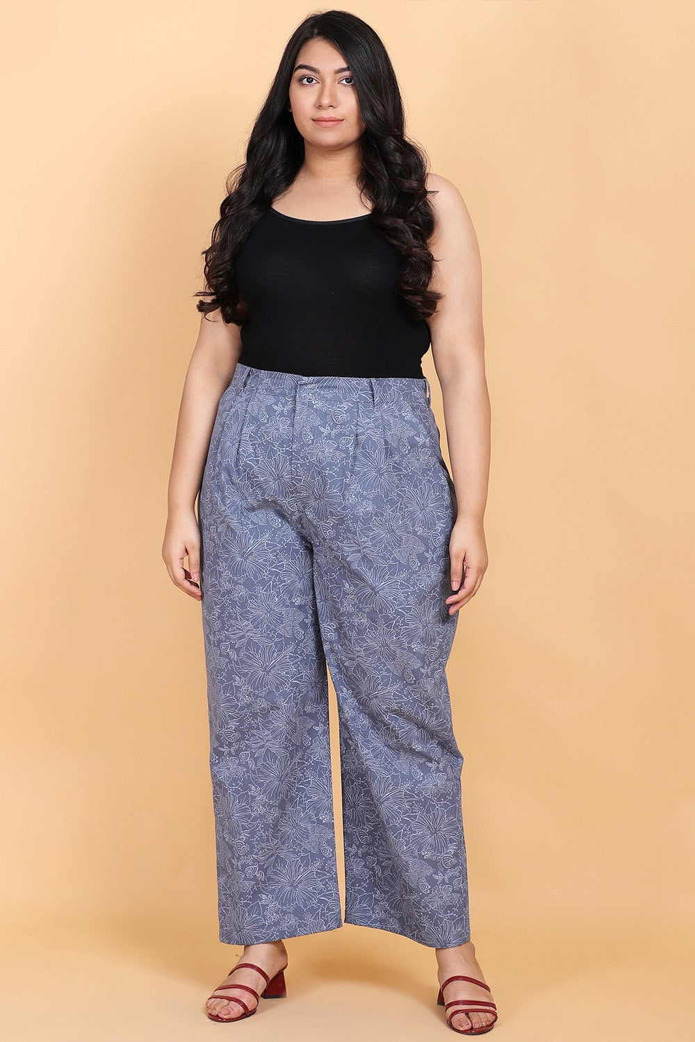 Blue Printed Denim Trouser