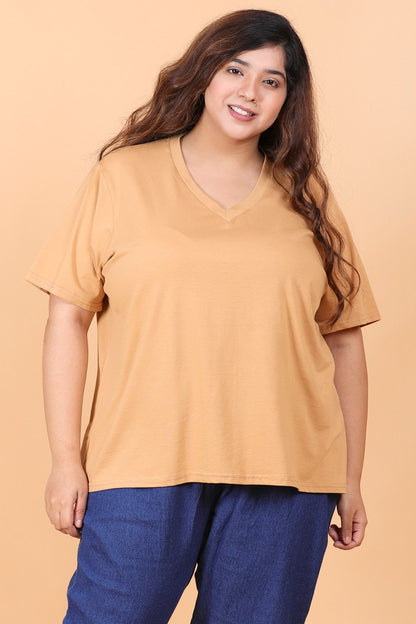 Beige Solid T-Shirt