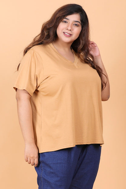 Beige Solid T-Shirt