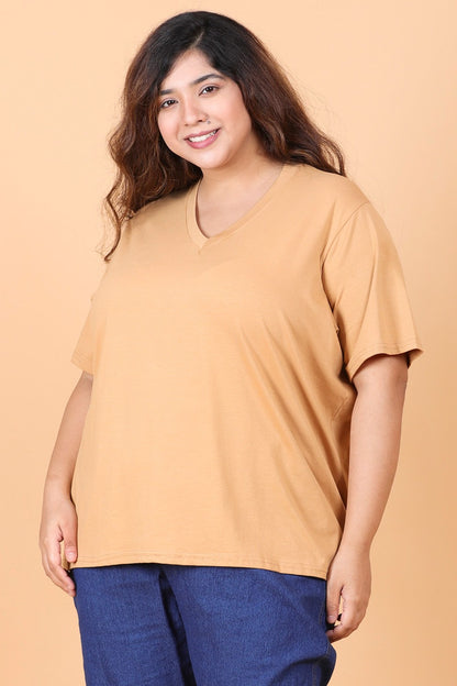 Beige Solid T-Shirt