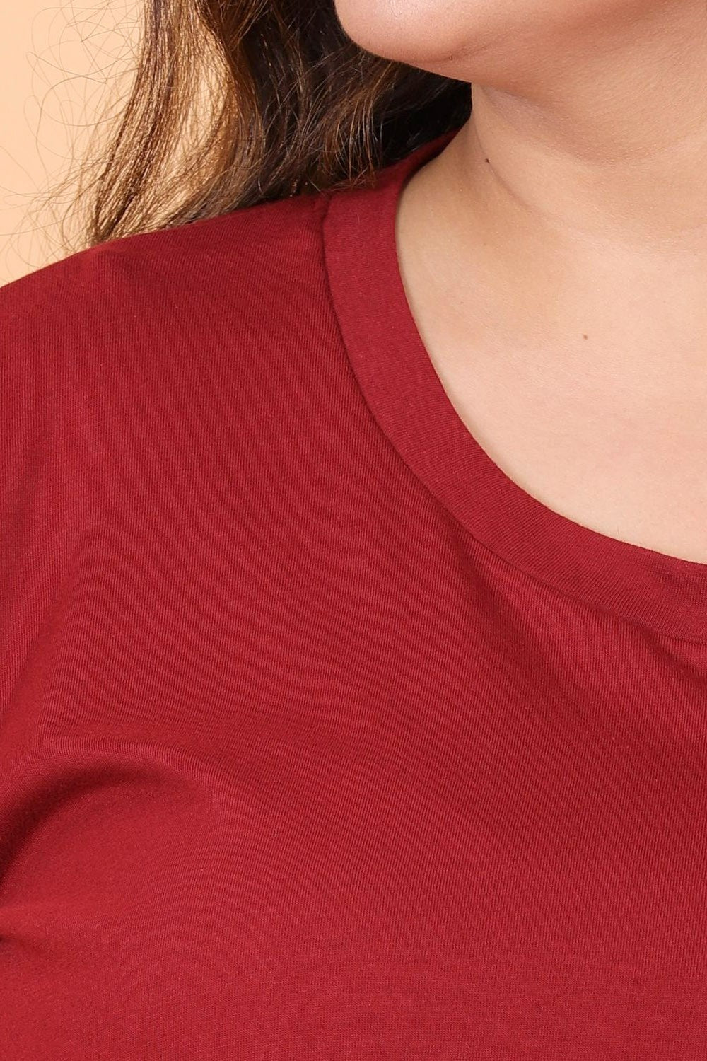 Wine Solid Round Neck T-Shirt