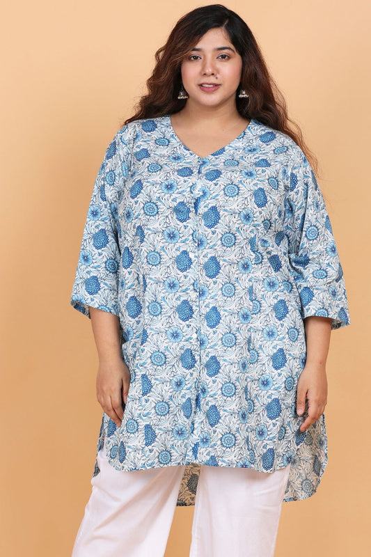 Blue Floral V-Neck Tunic