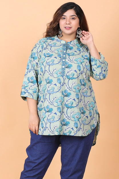 Mint Floral Print Cotton Tunic