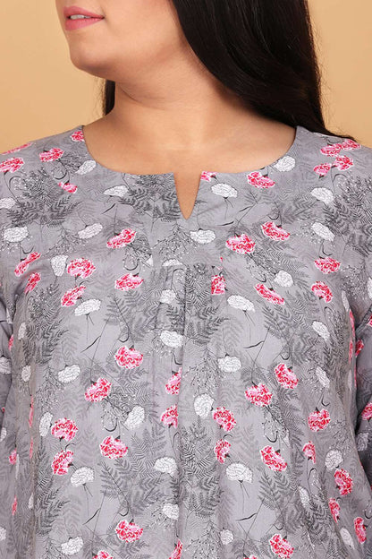 Grey Floral Printed Top