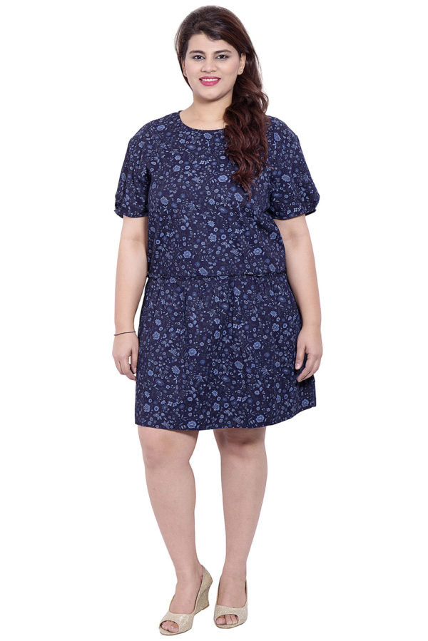 Navy Blue Floral Print Dress