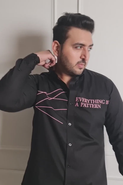 "Everything Is a Pattern" Embroidered Black Shirt for Men