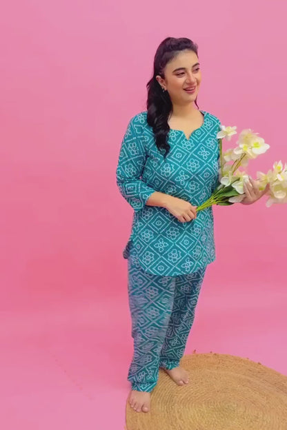 Aqua Aura Bandhani Nightsuit Set