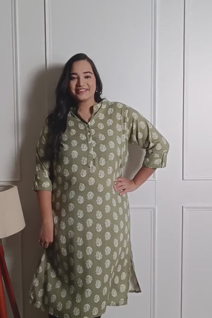 Lime Green Floral Kurta