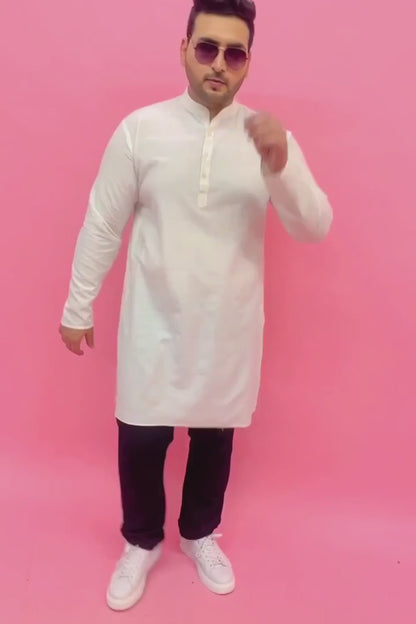 Men Solid White Long Kurta