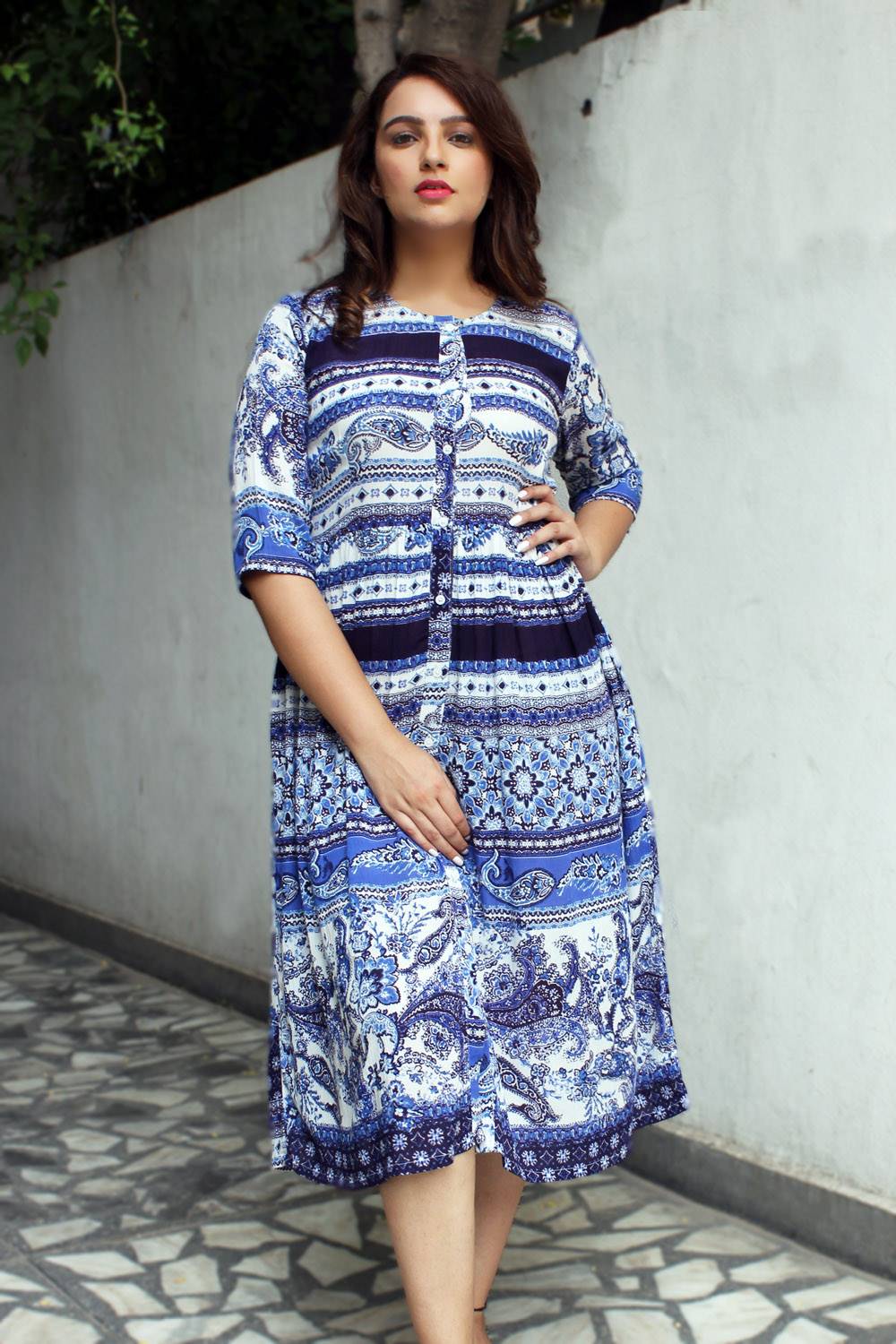 Blue Printed Shirt Dress