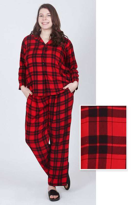 Plus Size Red Checks Night Suit Set