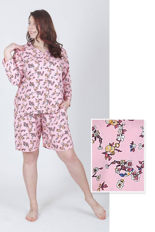 Plus Size Pink Printed Nightwear Shorts Set