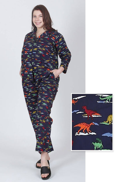 Plus Size Dinosaur Print Night Suit Set