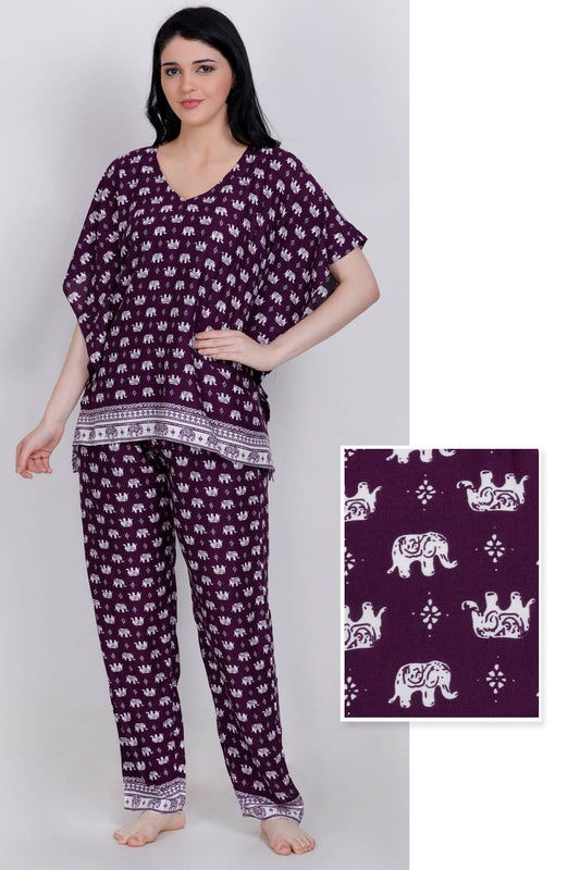 Plus Size Animal Print Kaftan Top &amp; Pyjama Set