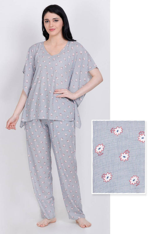 Plus Size Floral Print Grey Top &amp; Pyjama Set