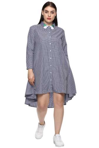 White Patch Gingham Flare Dress