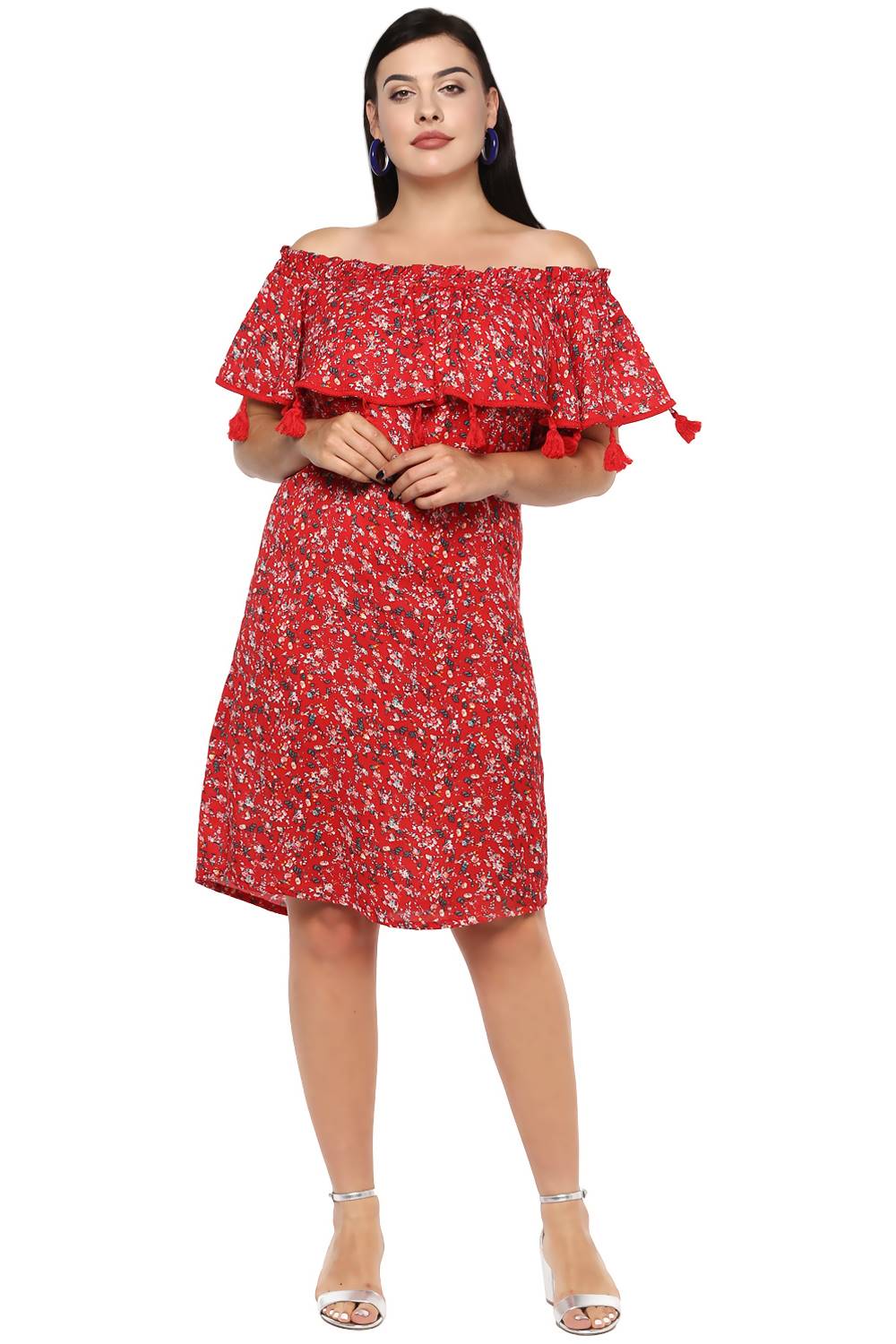 Plus Size Off-Shoulder Red Dress-1