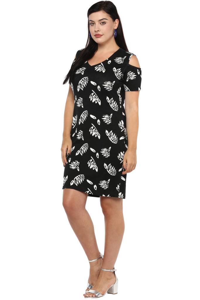 Plus Size Black Cold Shoulder Dress-5