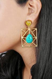 Lemon yellow & turquoise Blue Geometric Shape Statement Earring