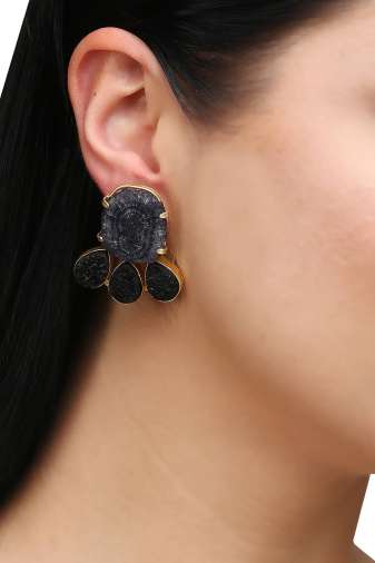 9ct Y/G Black Sapphire & CZs Cluster Studs – Giggy Jewellery